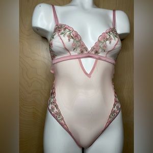 Bodysuit Pink Floral Sheer Lingerie